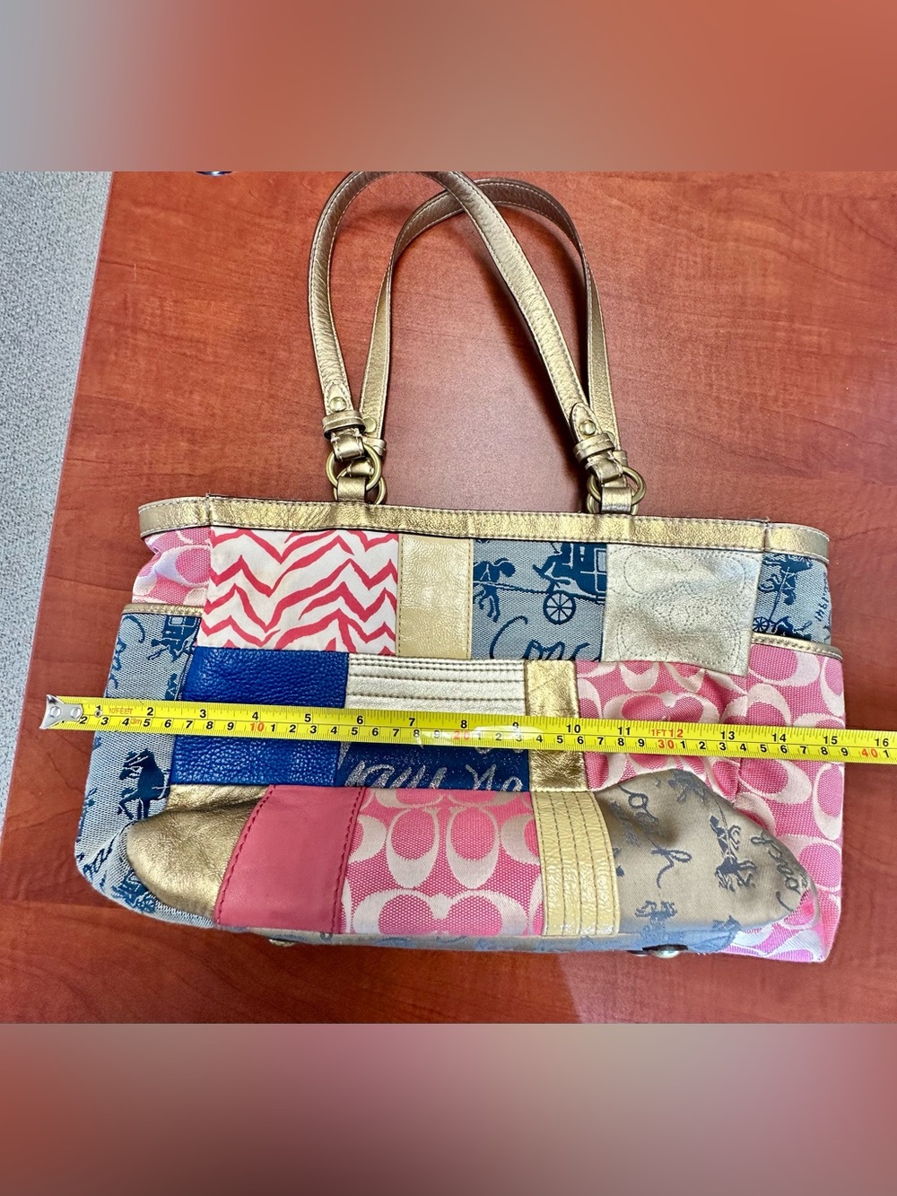 COACH Patchwork Satchel Multicolor Gold Y2K Leather Fabric - Picture 7 of 8